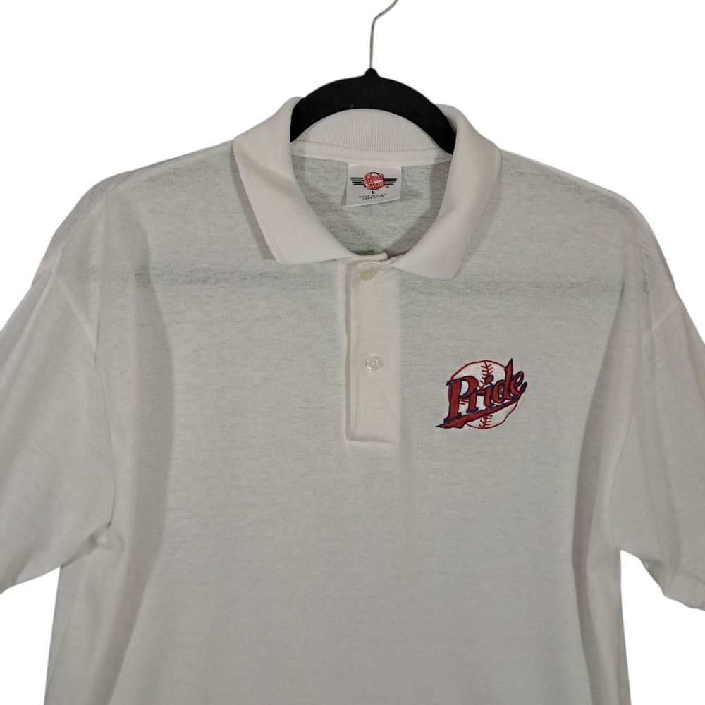 Vintage American Polo Shirt Large Short Sleeve Off White Baseball Single‎ Stitch - Picture 4 of 13